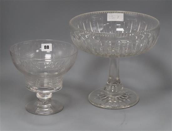A Stuart glass pedestal bowl and another tallest 24cm